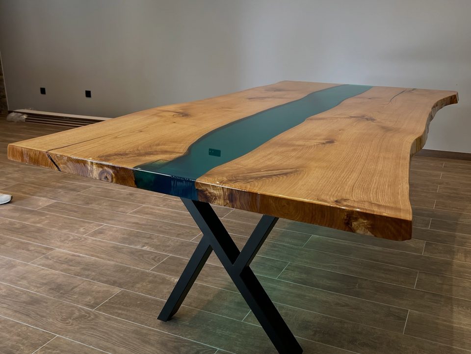 Mesa de jantar com veio central — outra vista